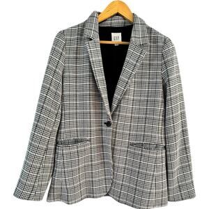 Gap Houndstooth Plaid Blazer Jacket Black White Women’s Size 4P